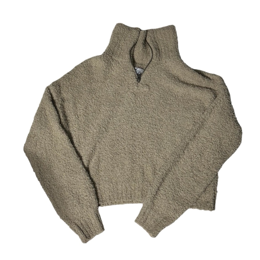 Hollister Olive Green Sherpa‎ Quarter Zip Pullover Sweater Size XS